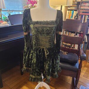 Dolls Kill Myths N' Legends Mini Costume Dress | Green Velour Lace | Large